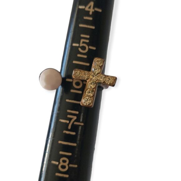 Brass Cross Open Ring Sz 5.5 or 6 Goth Handmade Rhinestone Victorian Religious - Picture 7 of 16